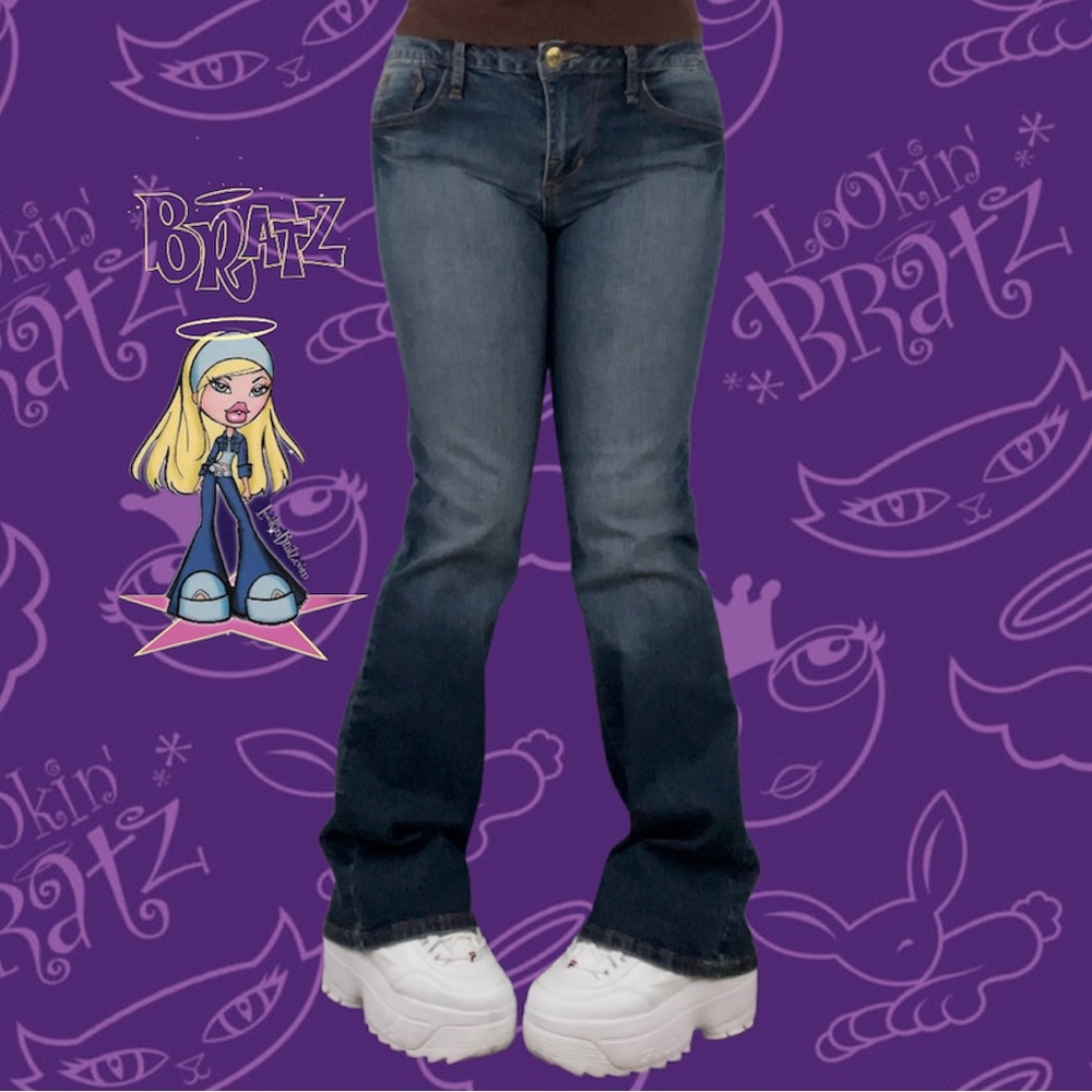 BABY PHAT Vintage Y2K Faded Denim Bratz Vibes Mid Rise Flare Bootcut Leg Jeans